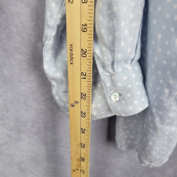 RACHEL ZOE Baby blue White Polka Dot Long Sleeve V-Neck neck Linen Top Tunic 3X‎ - Picture 10 of 11